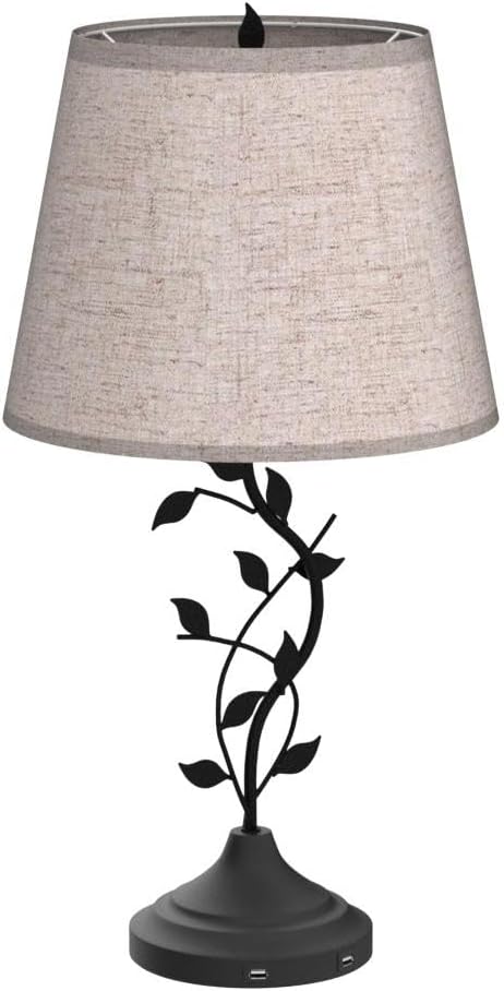 24.4-Inch Rustic Tree Branch Table Lamp with USB-A and USB-C Charging Ports