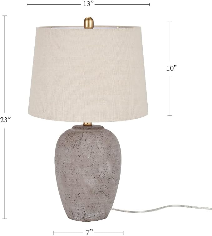 Rustic Grey-Brown Ceramic Table Lamp with Beige Linen Shade for Farmhouse Interiors