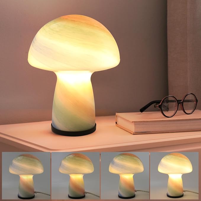 Rainbow Mushroom Glass Table Lamp with Stepless Dimming