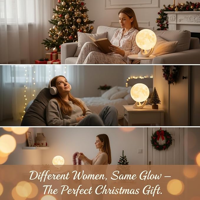 3.5-Inch 3D Moon Night Light with Ceramic Hand Base and Touch Dimming