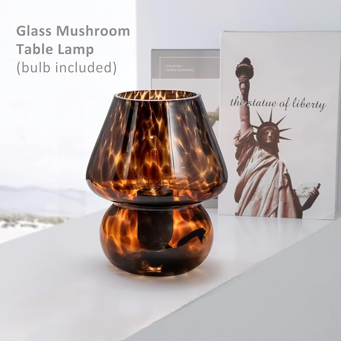 Black Vintage Mushroom Glass Table Lamp with Stepless Dimming