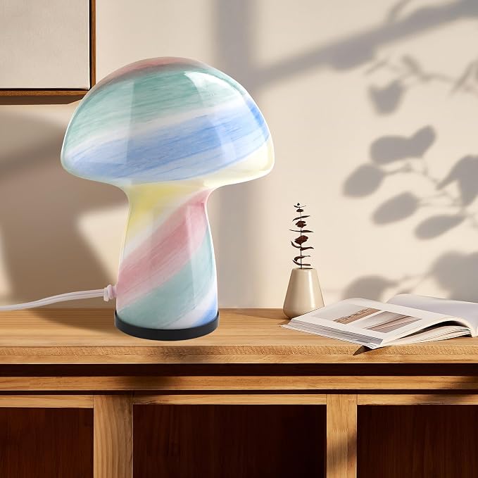 Rainbow Mushroom Glass Table Lamp with Stepless Dimming
