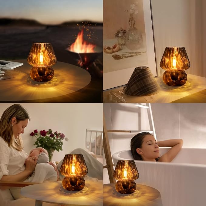 Black Vintage Mushroom Glass Table Lamp with Stepless Dimming