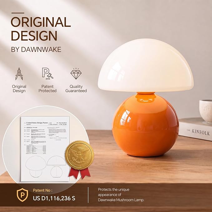 Orange Mushroom Glass Table Lamp with Stepless Dimming