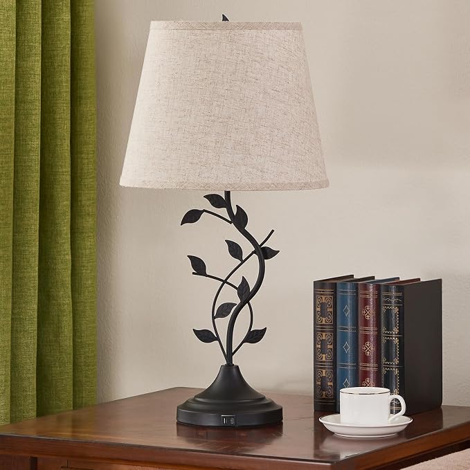 24.4-Inch Rustic Tree Branch Table Lamp with USB-A and USB-C Charging Ports