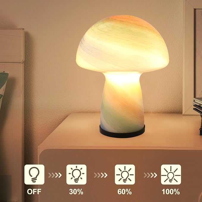 Rainbow Mushroom Glass Table Lamp with Stepless Dimming