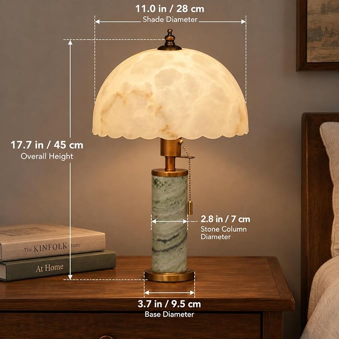 18-Inch Green Marble Table Lamp with Vintage Dome Shade
