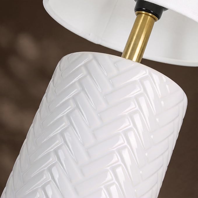 Elegant Ceramic Bedside Table Lamp with Natural Linen Shade