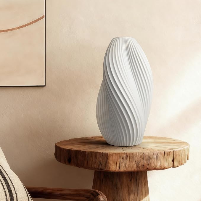 Handcrafted Modern Ceramic Table Lamp with Ribbed Artistic Design