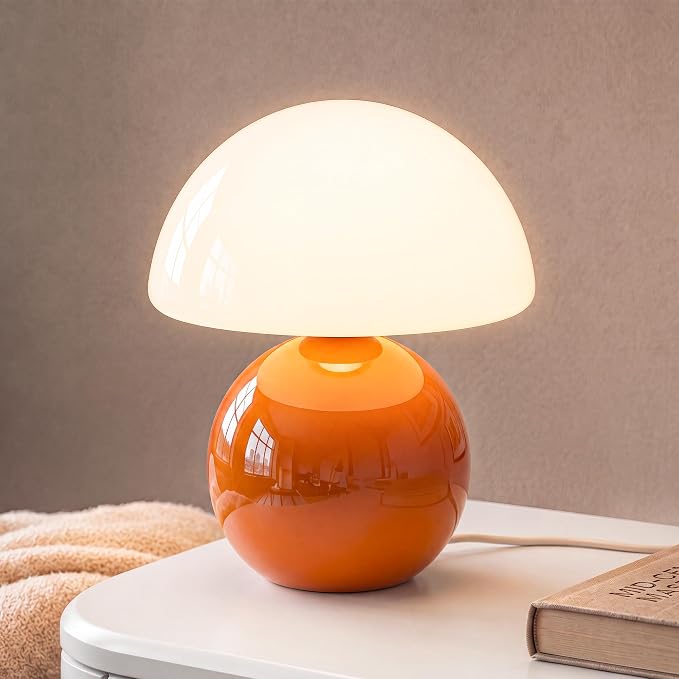 Orange Mushroom Glass Table Lamp with Stepless Dimming