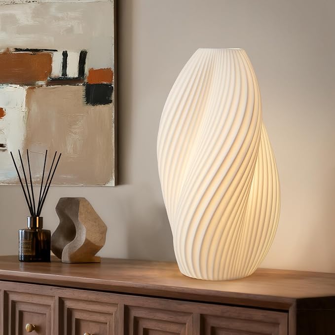 Handcrafted Modern Ceramic Table Lamp with Ribbed Artistic Design