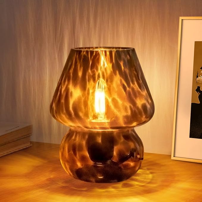 Black Vintage Mushroom Glass Table Lamp with Stepless Dimming