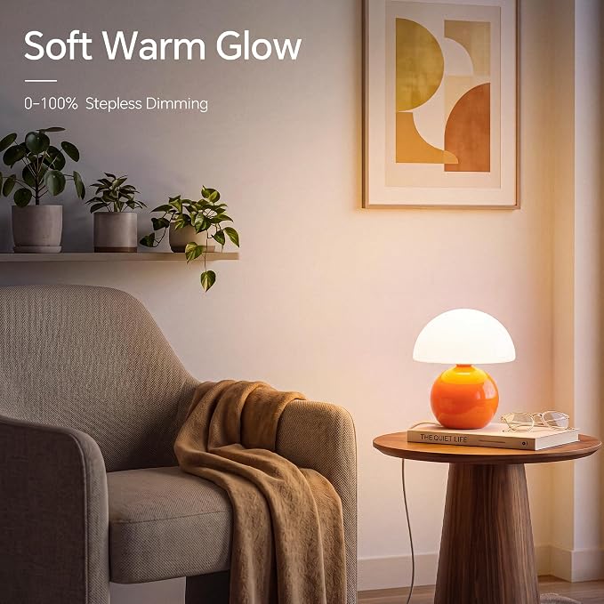 Orange Mushroom Glass Table Lamp with Stepless Dimming