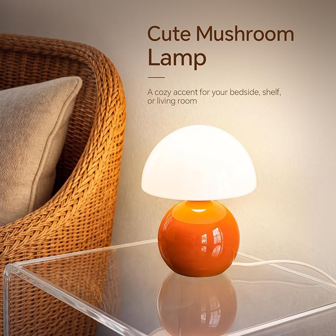 Orange Mushroom Glass Table Lamp with Stepless Dimming