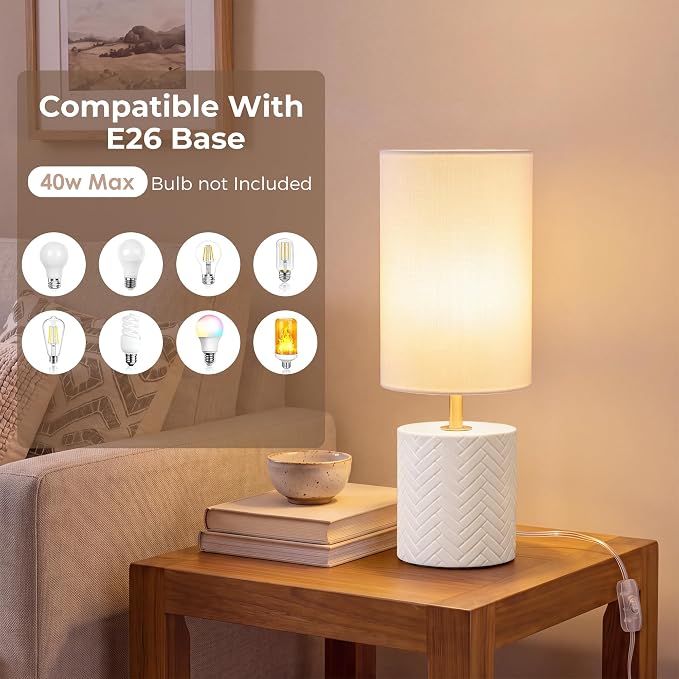 Elegant Ceramic Bedside Table Lamp with Natural Linen Shade
